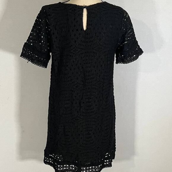 Anthropologie Everleigh Mini Dress Black Lace Women's Small Eyelet Shift - Picture 4 of 7
